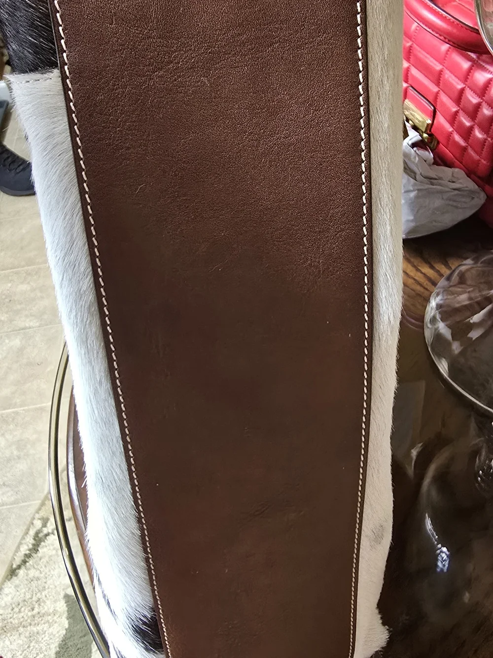 Cowhide Calvacanti Shoulder Tote in White and Chocolate Brown.
